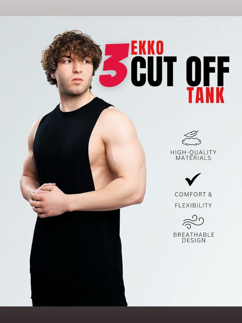 3 Men’s Black Cutaway Muscle Tank